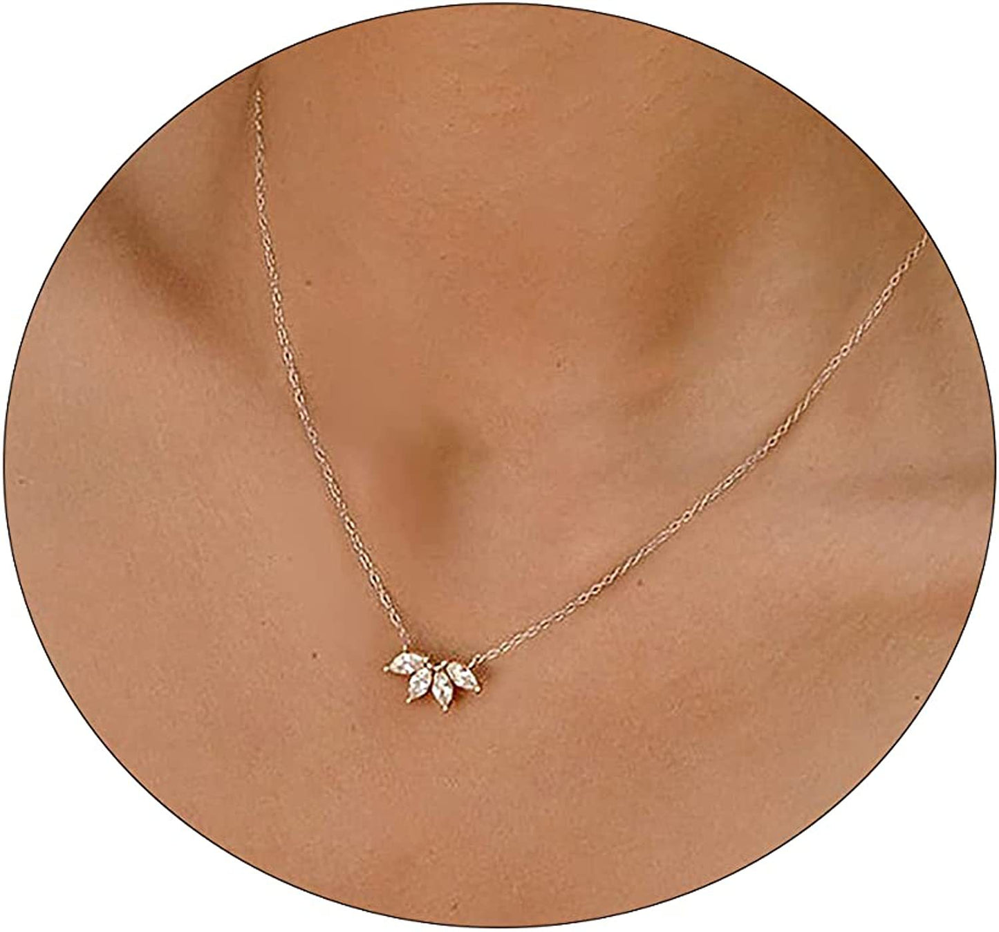 Dainty CZ Pendant Necklace For Women - Layered Gold & Silver Choker, Simple Trendy Cubic Zirconia Jewelry Gift