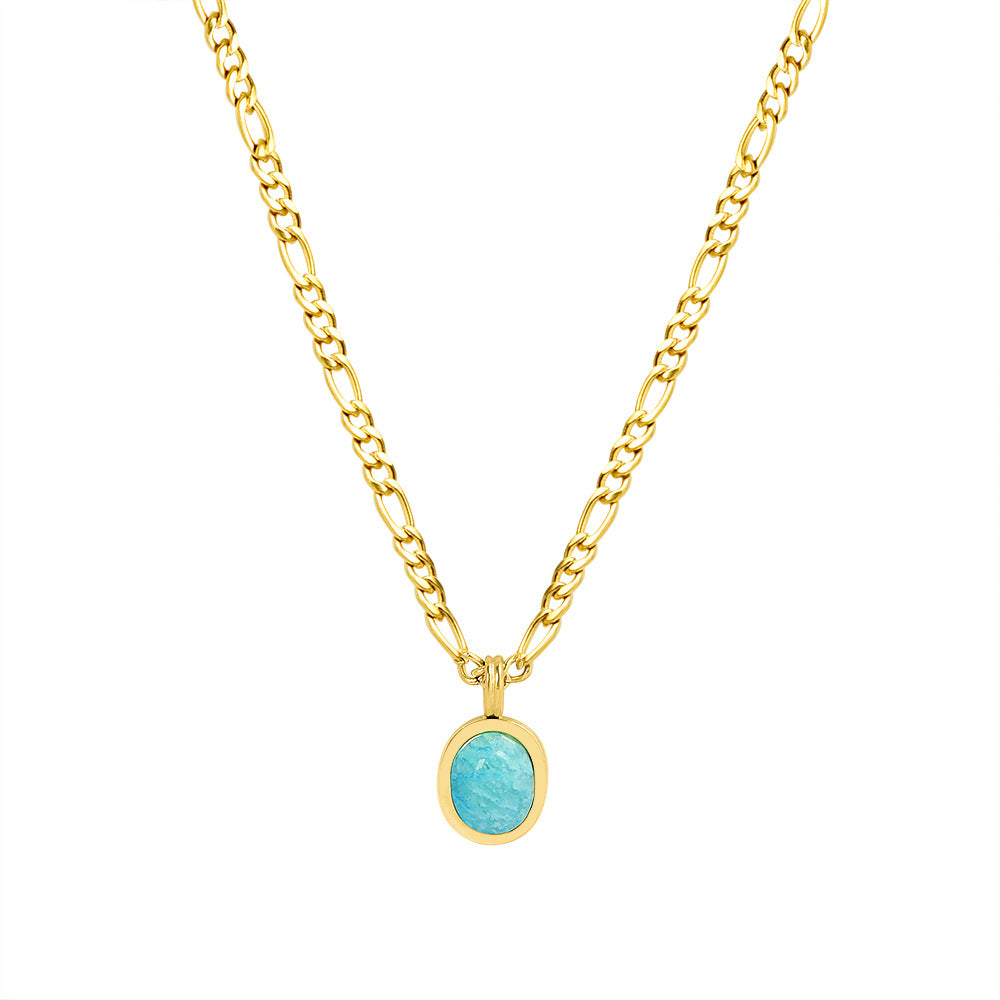 French Gold Plated Titanium Steel Necklace For Women Natural Amazonite Pendant Clavicle Chain Party Jewelry