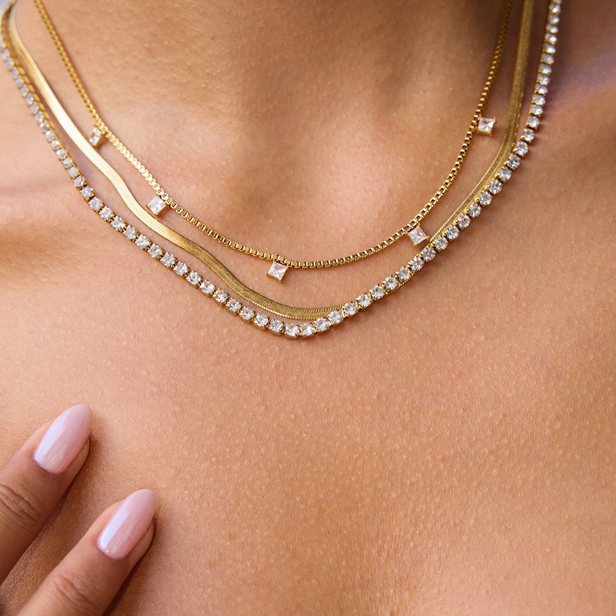 18K Gold Stainless Steel Three-layer Necklace For Women
