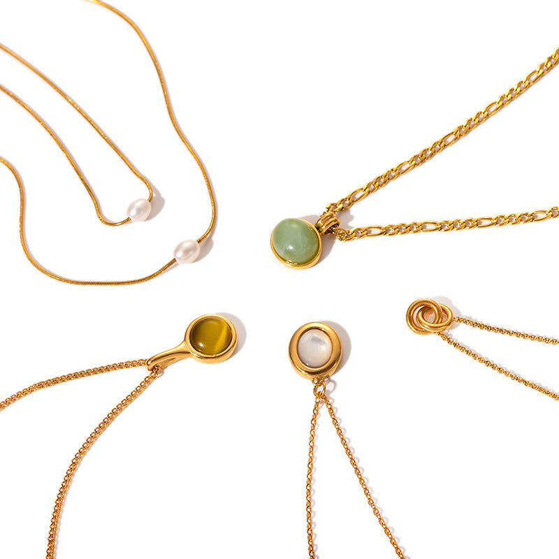 Retro Gold Stainless Steel Titanium Steel Agate Stone Necklace