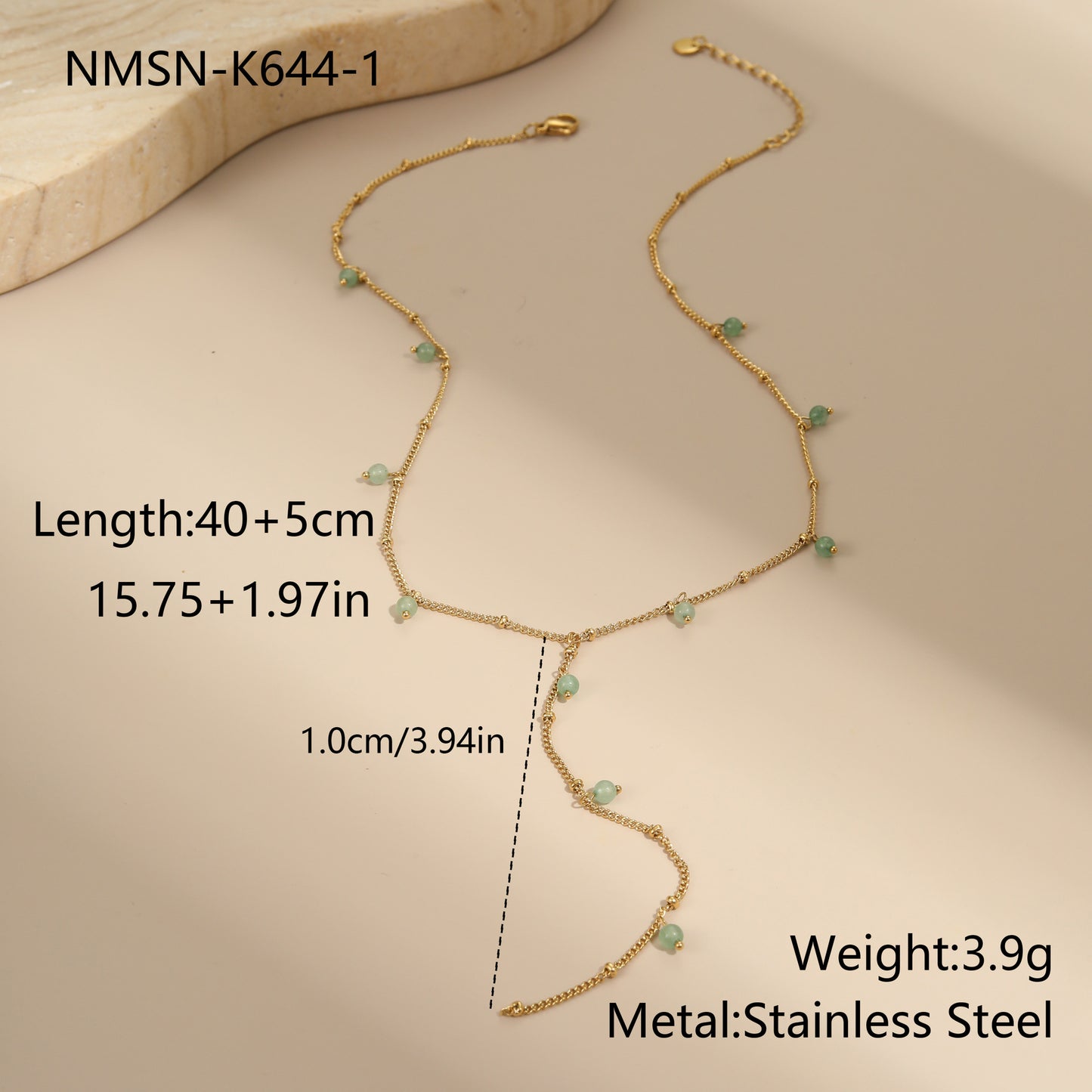 Natural Stone Pendant Paired With A Stainless Steel Necklace