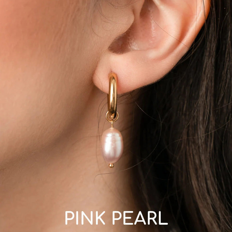 Stylish 18K Gold Stainless Steel Pearl Pendant Earrings