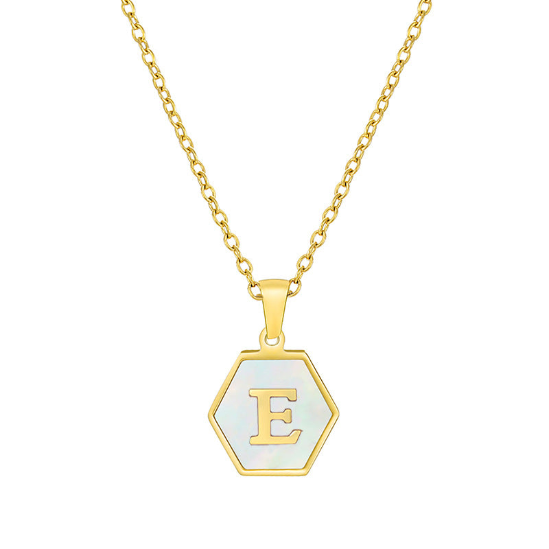 18K Gold Hexagonal Shell Letter Necklace