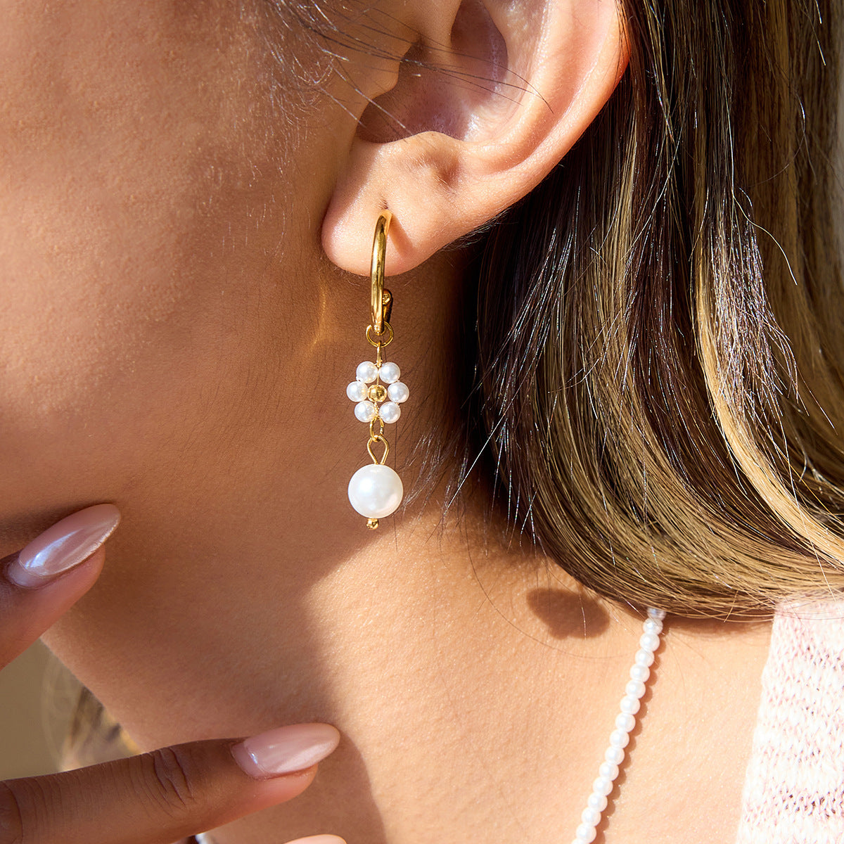 Floral Pearl Stainless Steel Earrings