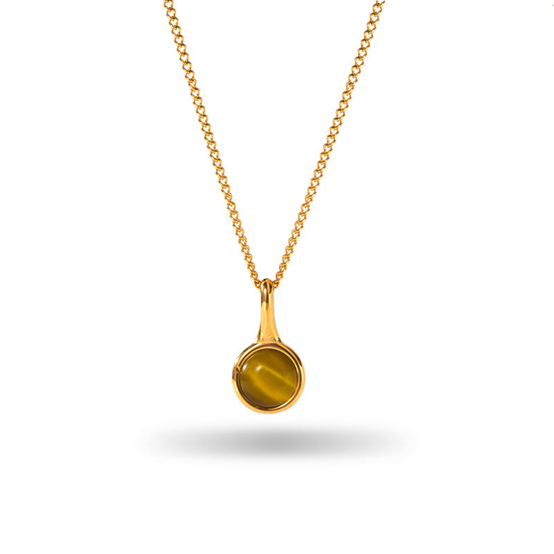 Retro Gold Stainless Steel Titanium Steel Agate Stone Necklace