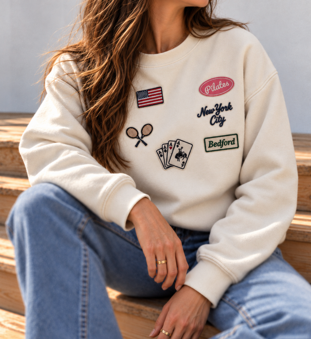 Classic Patch Crewneck in Cream