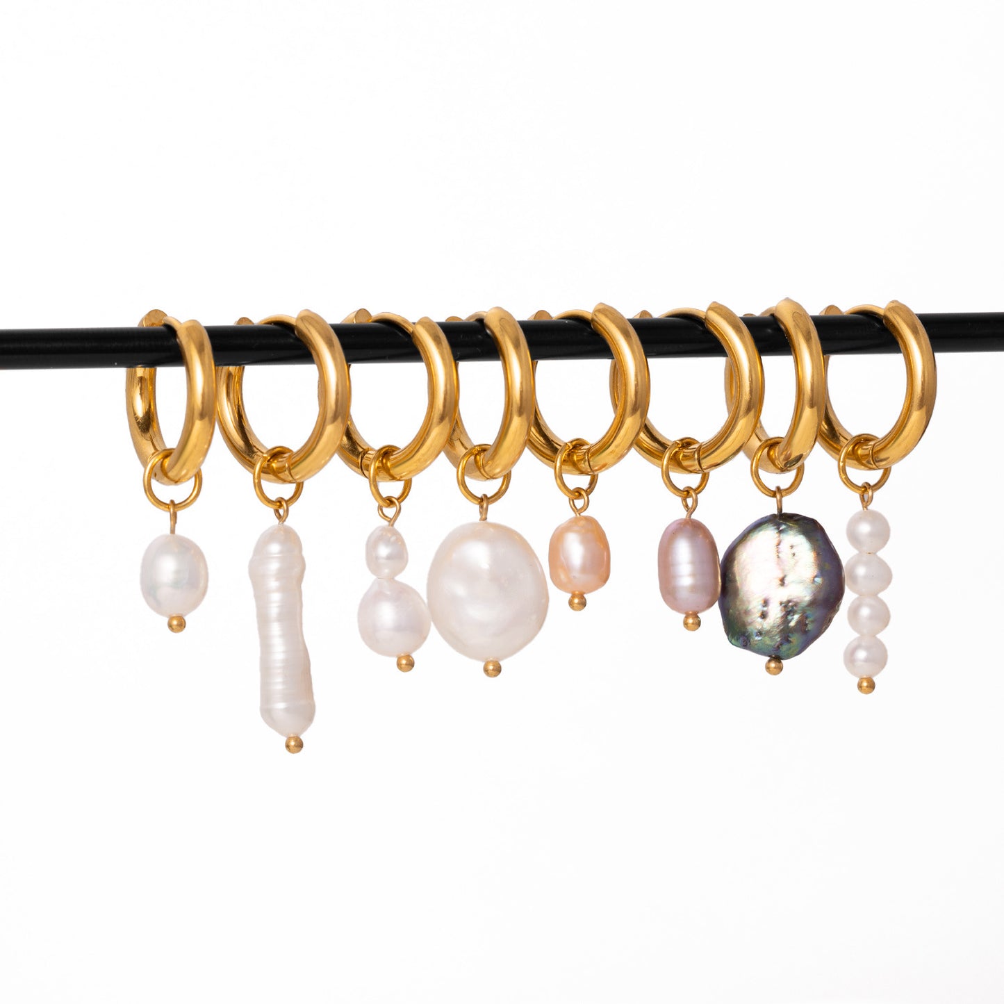 Stylish 18K Gold Stainless Steel Pearl Pendant Earrings