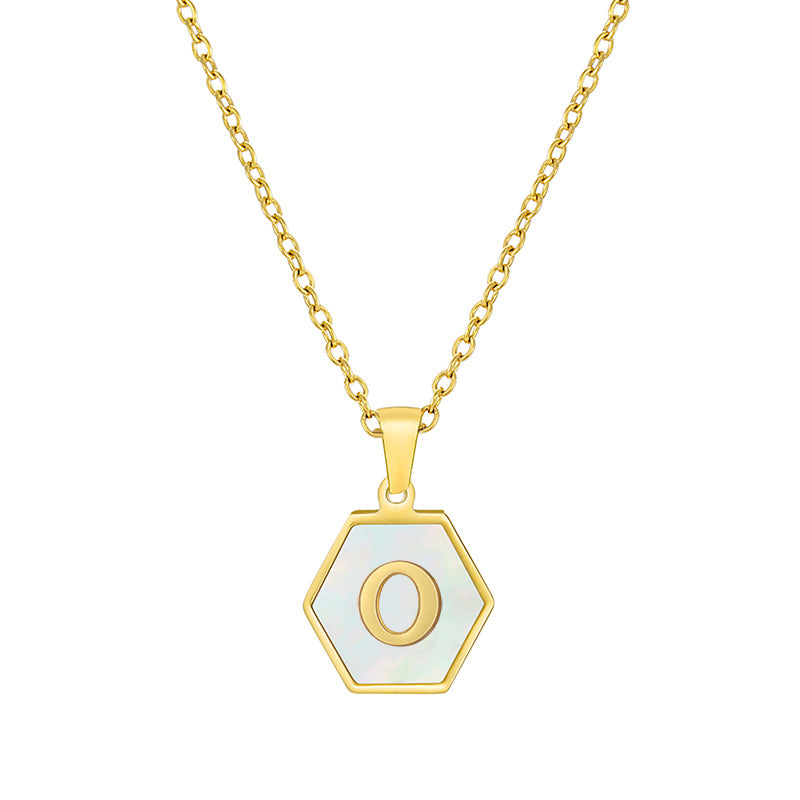 18K Gold Hexagonal Shell Letter Necklace