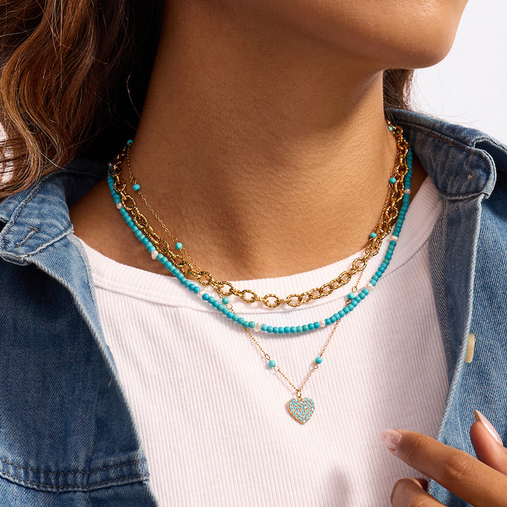 Blue Natural Stone Titanium Steel Necklace Accessory Made Of Stainless Steel