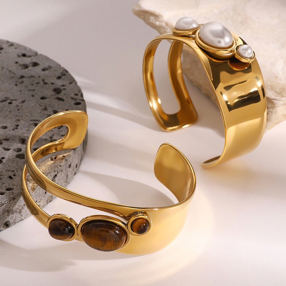 Natural Stone Open Bracelet Titanium Steel