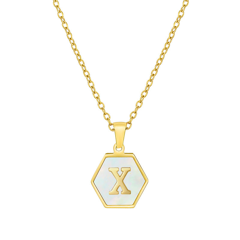 18K Gold Hexagonal Shell Letter Necklace