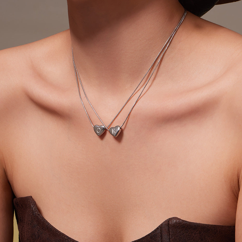 Stainless Steel Letter Heart Pendant Clavicle Necklace