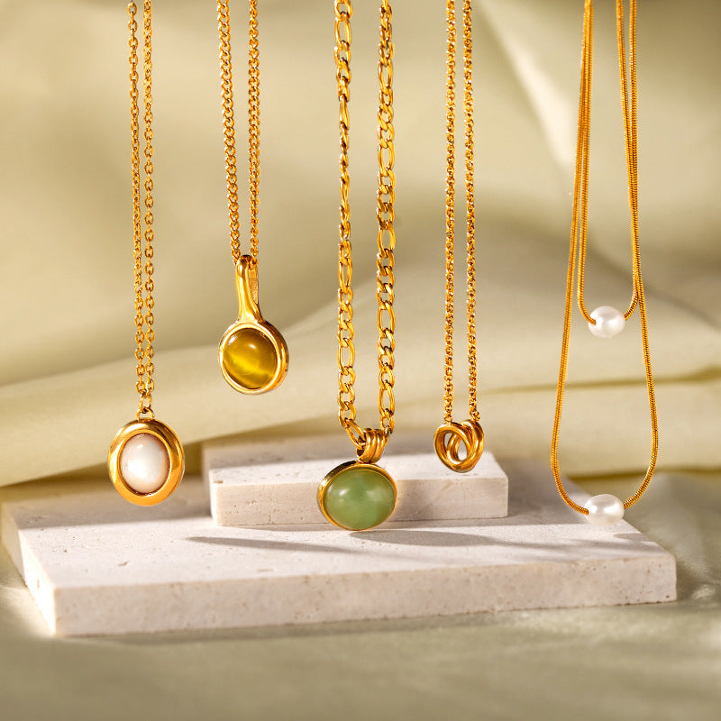 Retro Gold Stainless Steel Titanium Steel Agate Stone Necklace