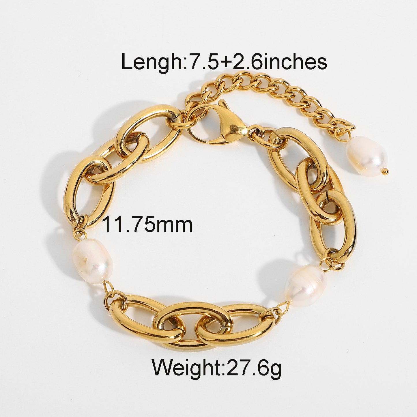 Gold Plated Stainless Steel Pearl 12mm Oval Bracelet