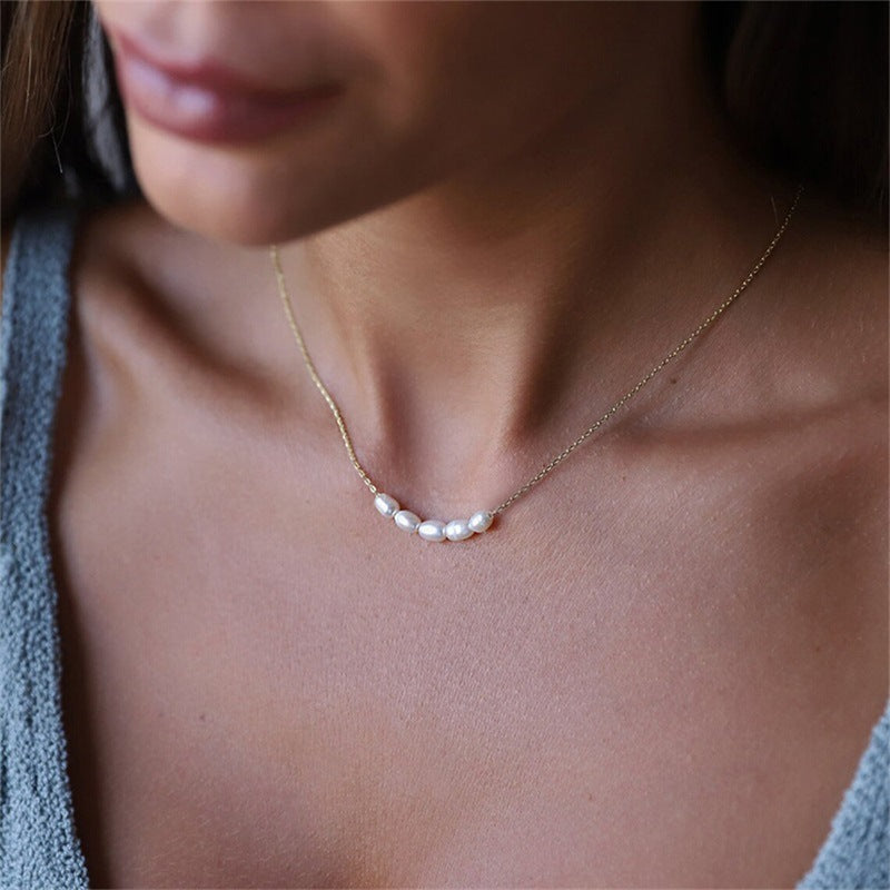 Women’s Minimal Pearl Necklace – Stainless Steel