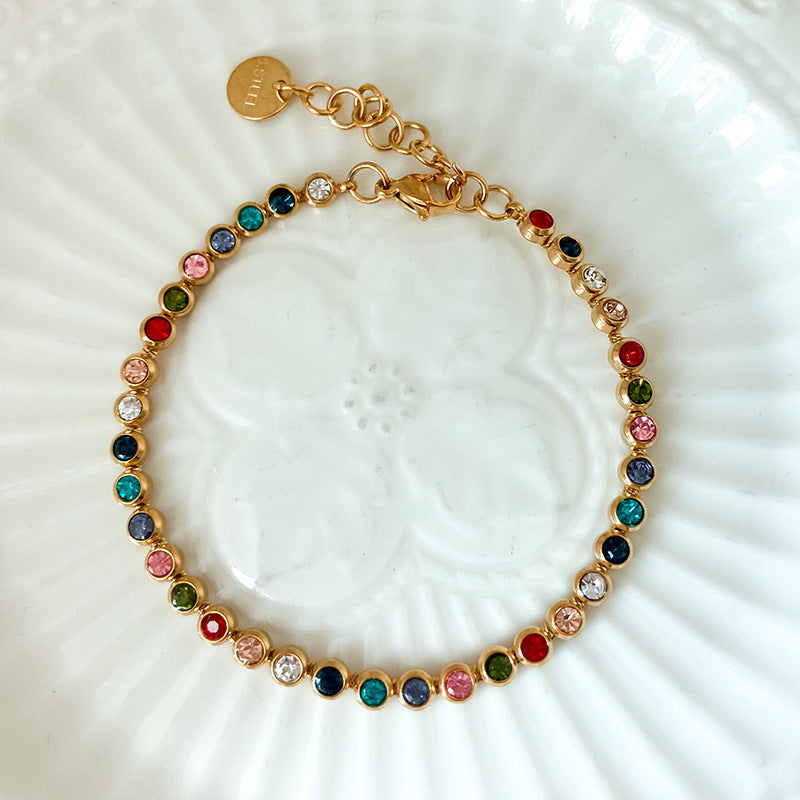 Women’s Rainbow Zircon Tennis Bracelet | Stainless Steel Multicolor CZ Bracelet | Tarnish-Resistant