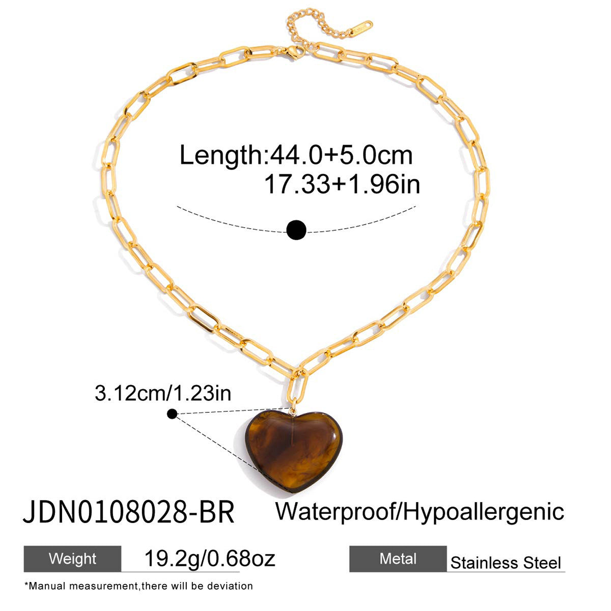Stainless Steel Resin Heart Pendant Necklace