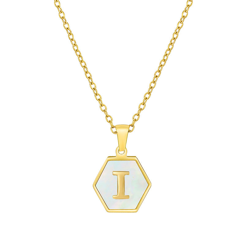 18K Gold Hexagonal Shell Letter Necklace