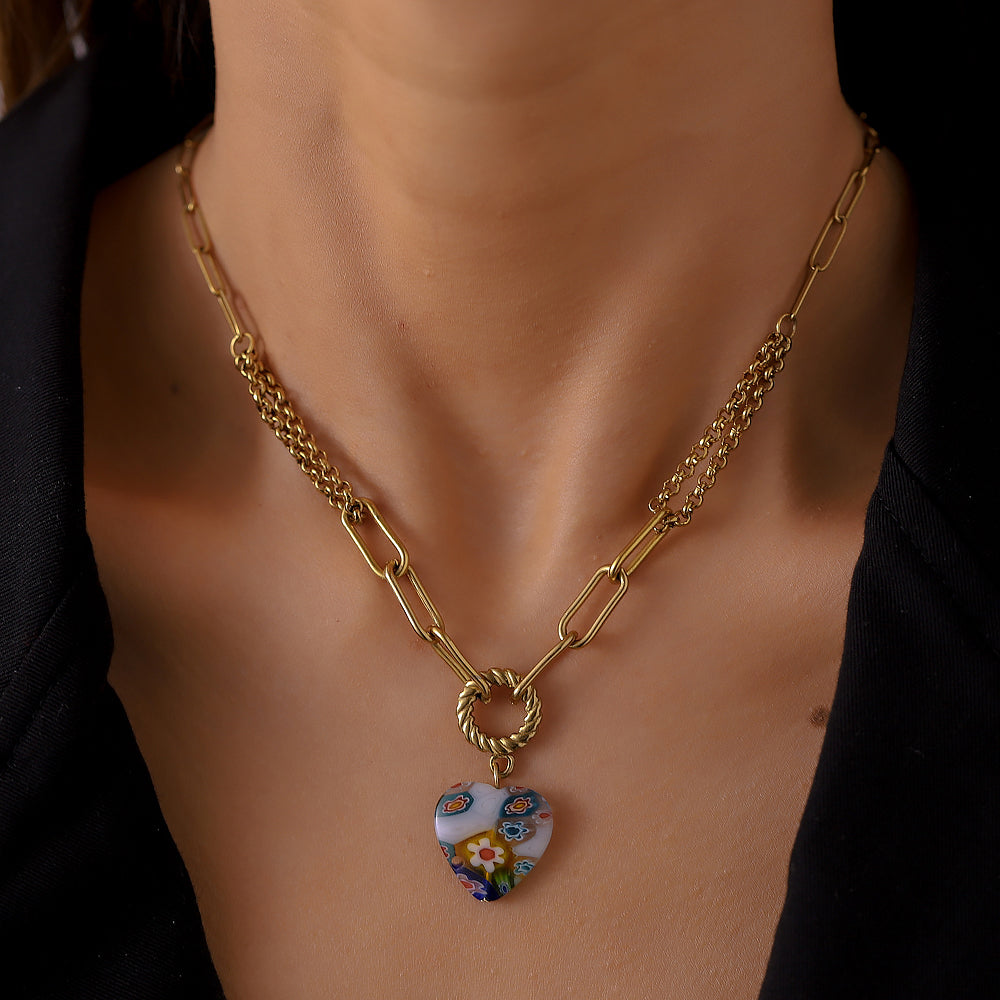 Love Glass Clavicle Chain Versatile Titanium Steel Gold-plated Necklace