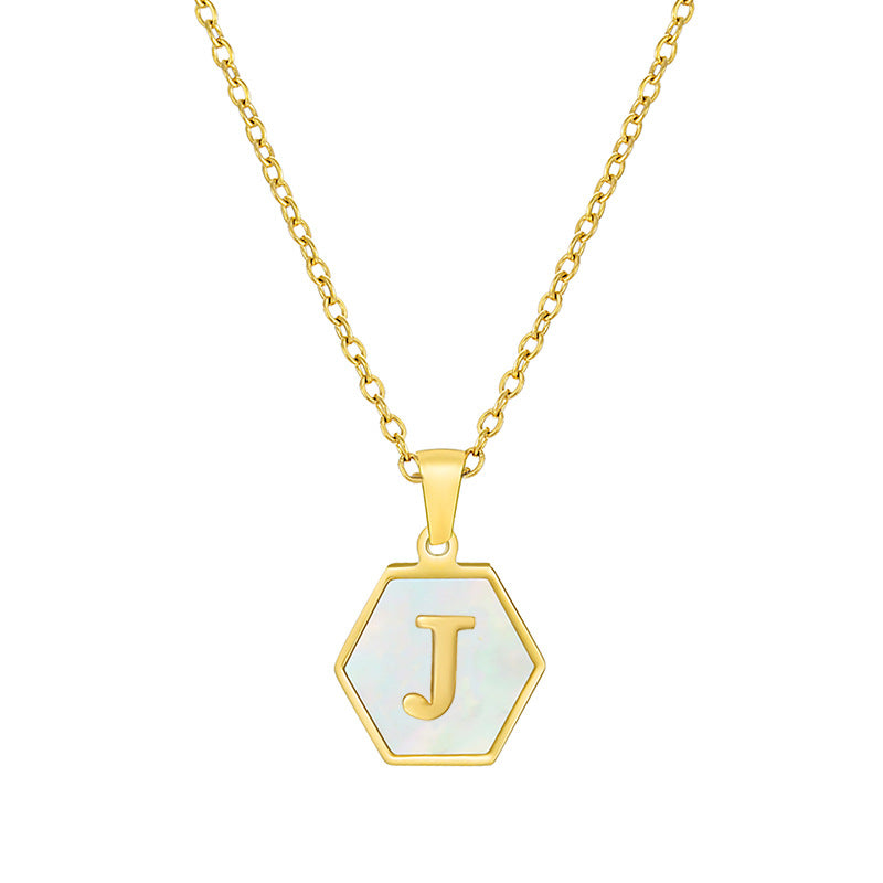 18K Gold Hexagonal Shell Letter Necklace