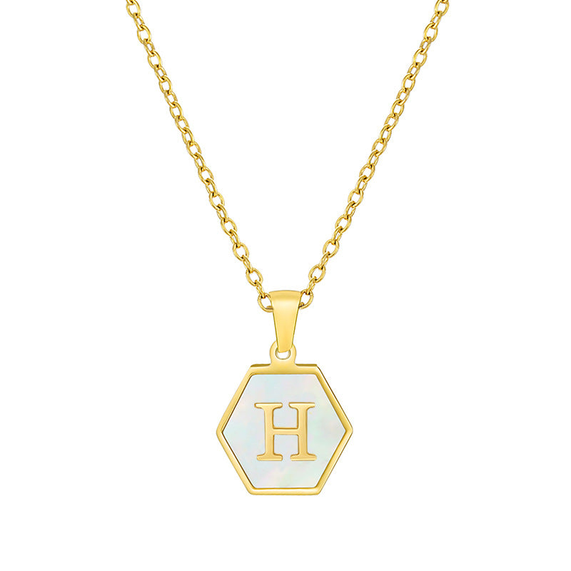 18K Gold Hexagonal Shell Letter Necklace