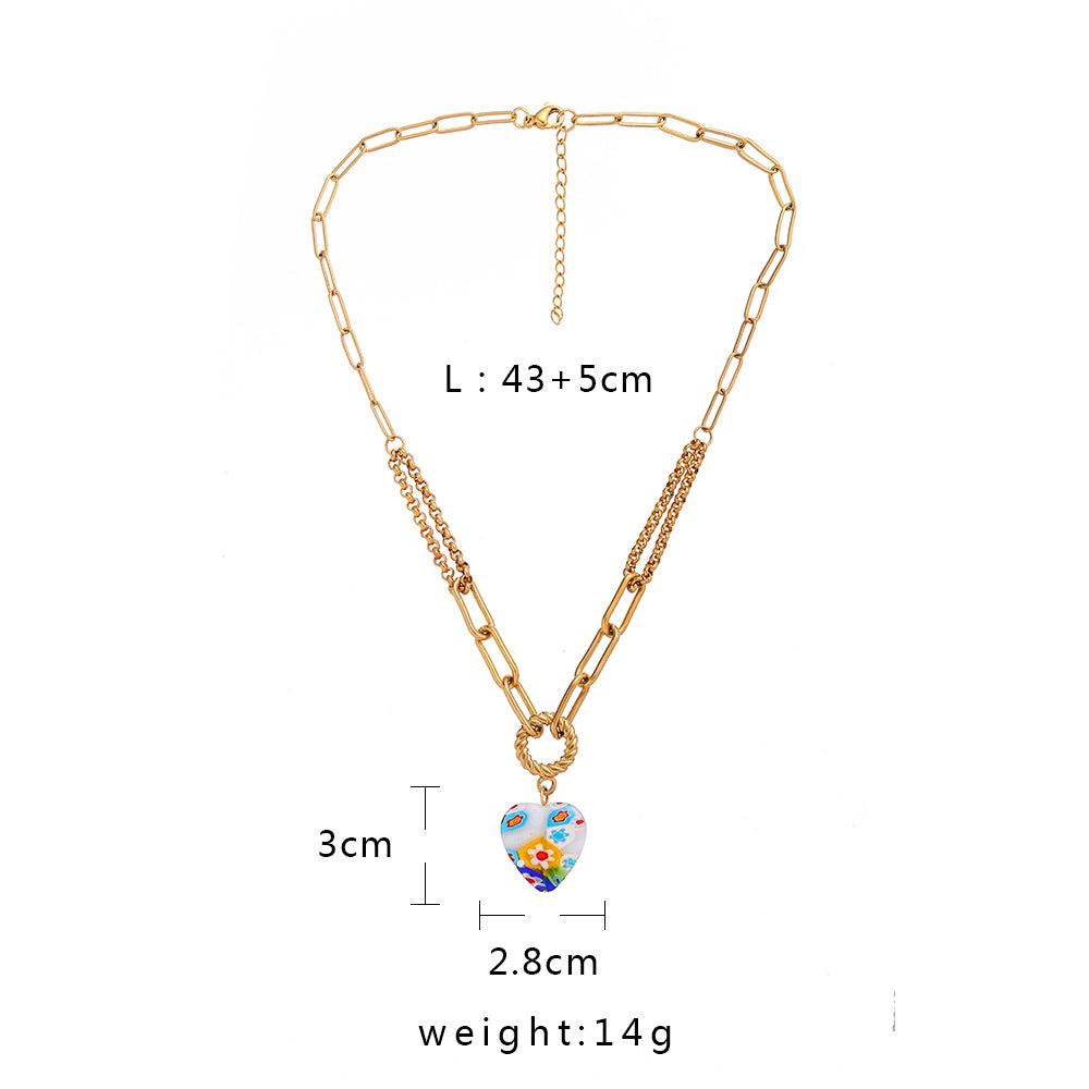 Love Glass Clavicle Chain Versatile Titanium Steel Gold-plated Necklace