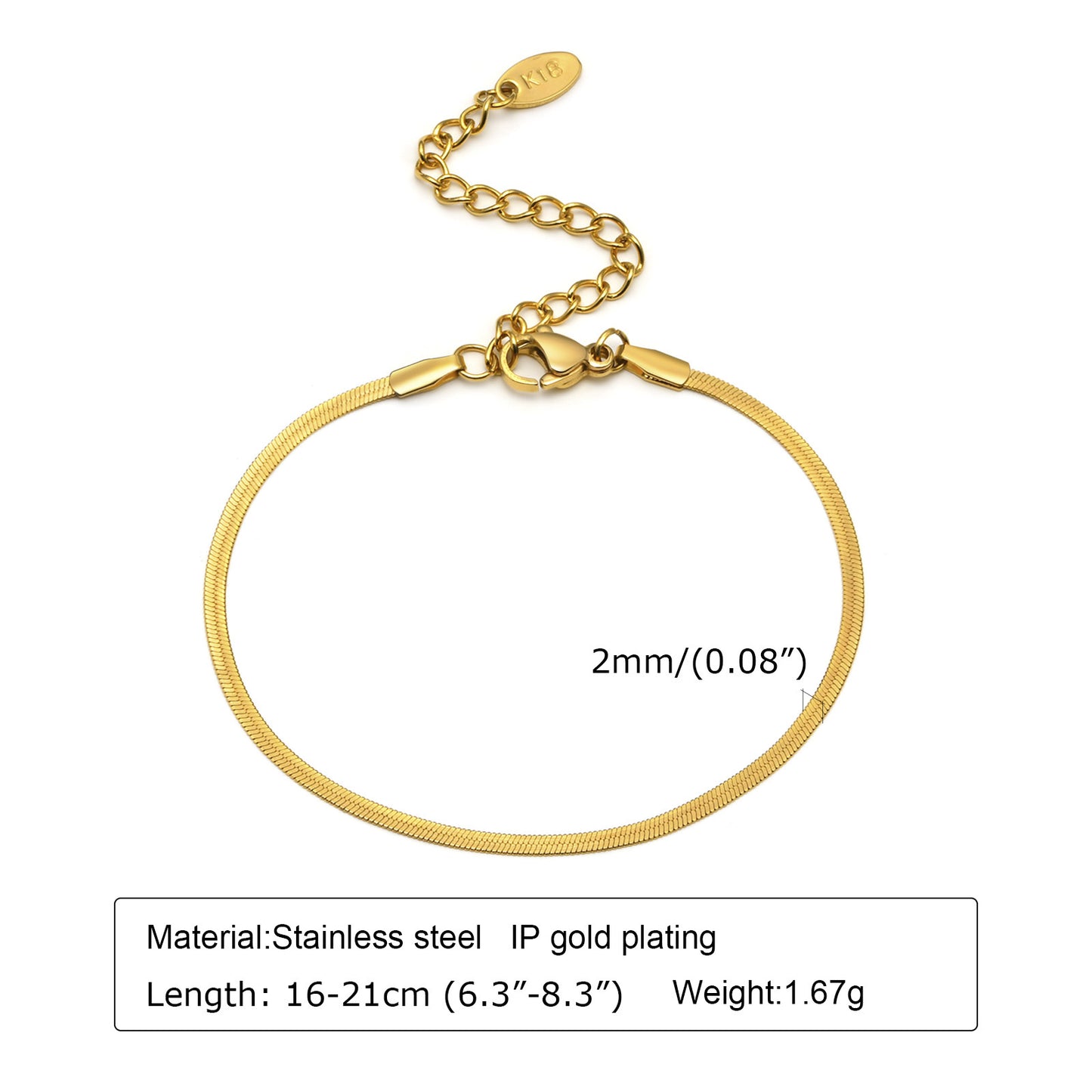Stainless Steel Bracelet 18K Gold Women's Blade Chain