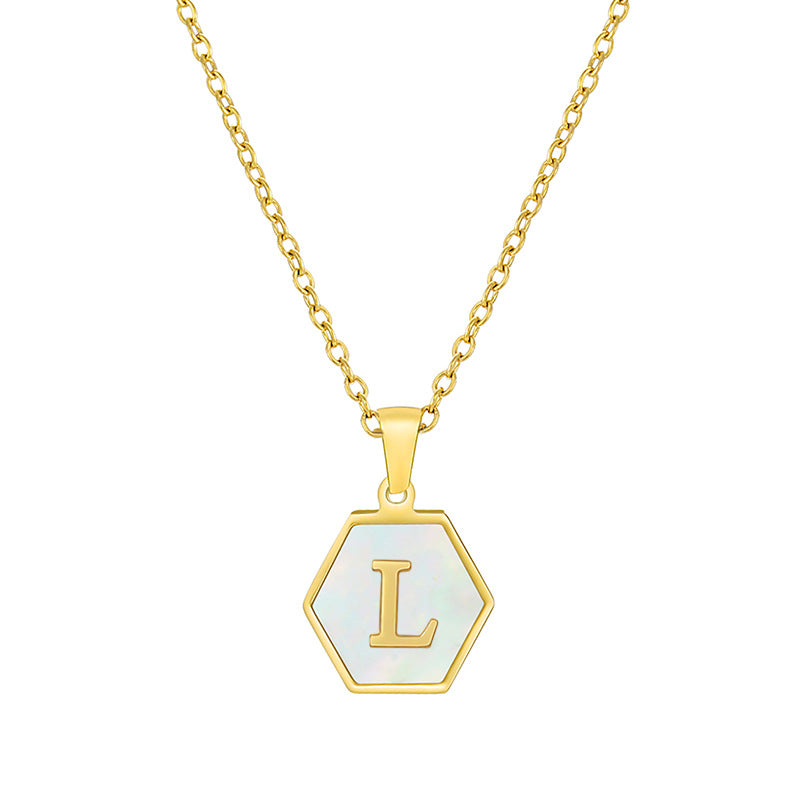 18K Gold Hexagonal Shell Letter Necklace
