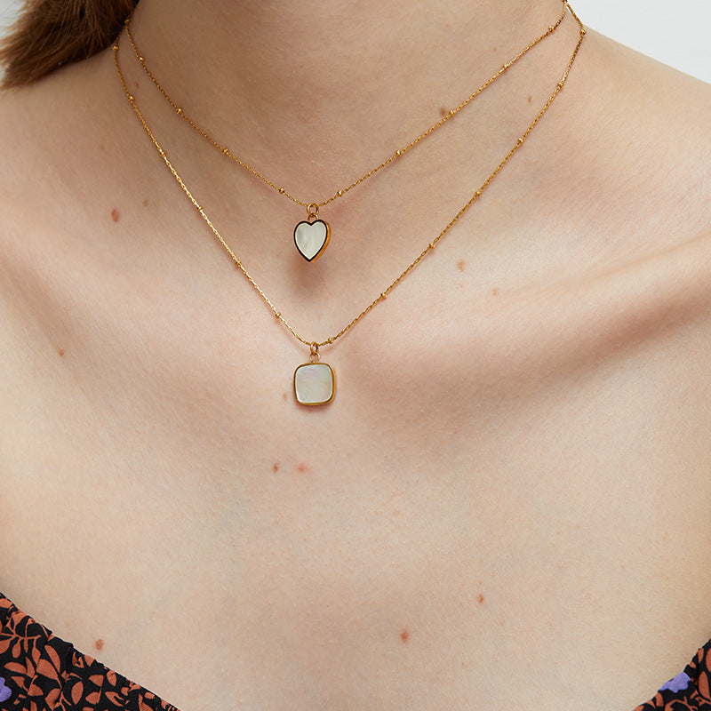 14K Gold Plated Stainless Steel Necklace Ladies Fashion Square White Shell Pendant Necklace