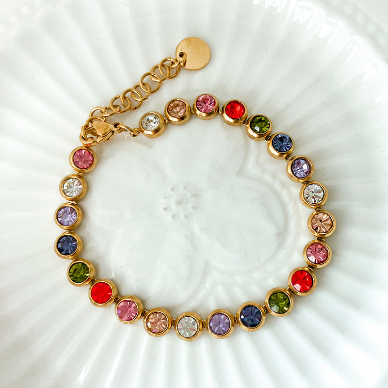 Women’s Rainbow Zircon Tennis Bracelet | Stainless Steel Multicolor CZ Bracelet | Tarnish-Resistant