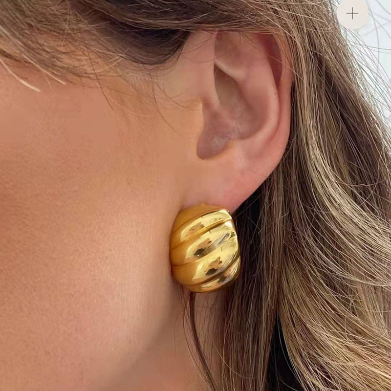 Large Titanium Steel Croissant Stud Earrings Bee Shape Stainless Steel