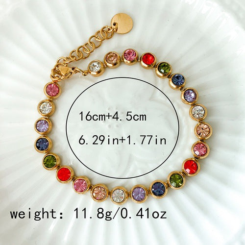 Women’s Rainbow Zircon Tennis Bracelet | Stainless Steel Multicolor CZ Bracelet | Tarnish-Resistant