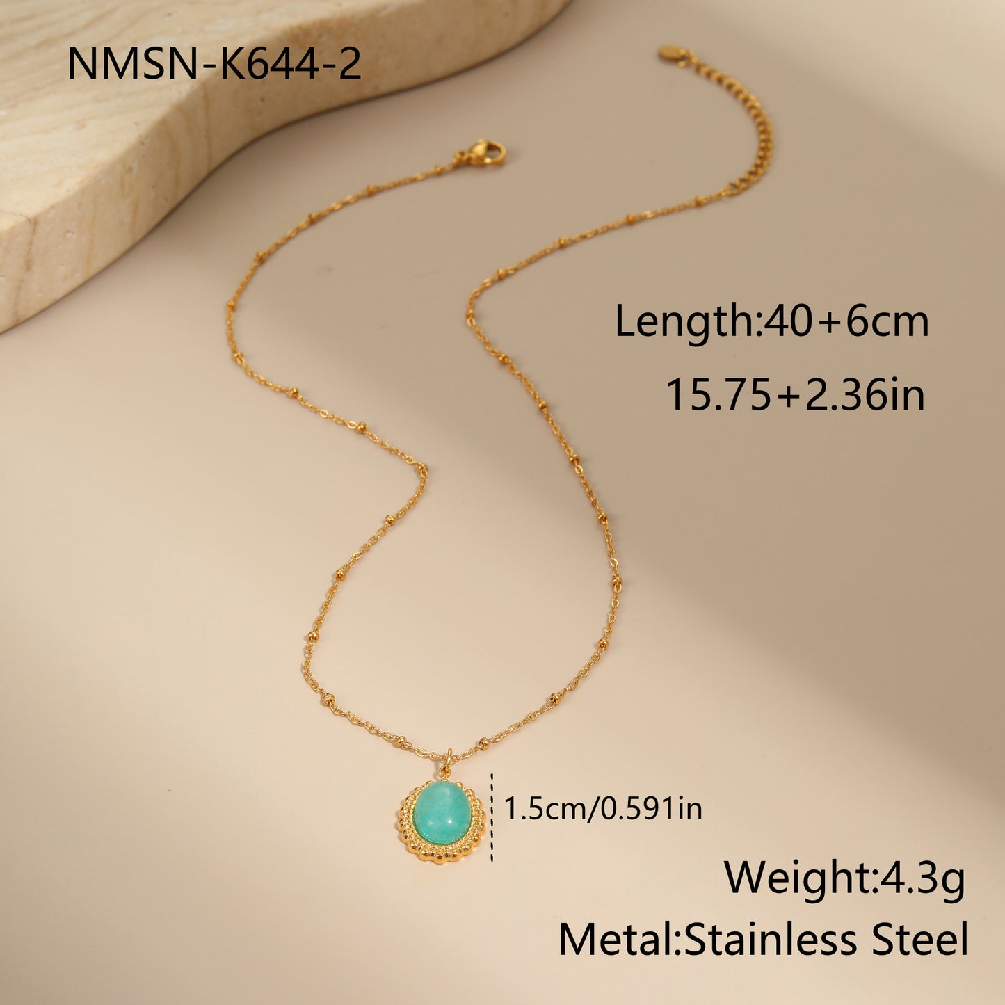 Natural Stone Pendant Paired With A Stainless Steel Necklace