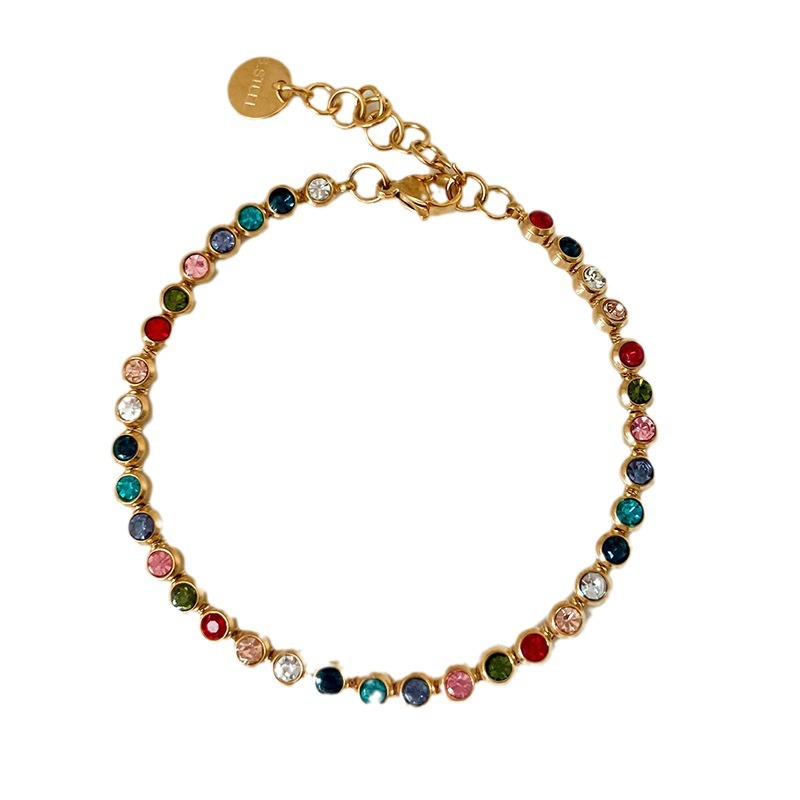 Women’s Rainbow Zircon Tennis Bracelet | Stainless Steel Multicolor CZ Bracelet | Tarnish-Resistant