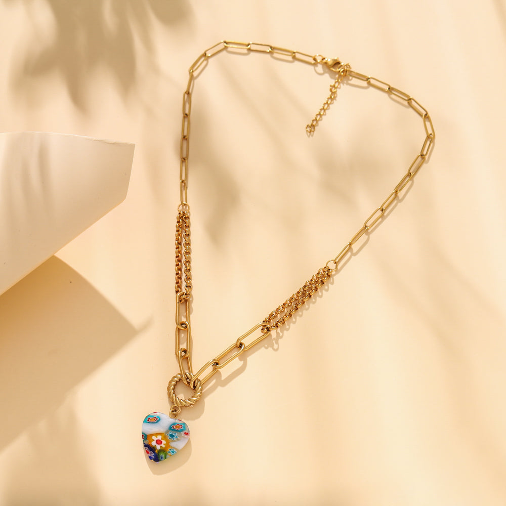 Love Glass Clavicle Chain Versatile Titanium Steel Gold-plated Necklace