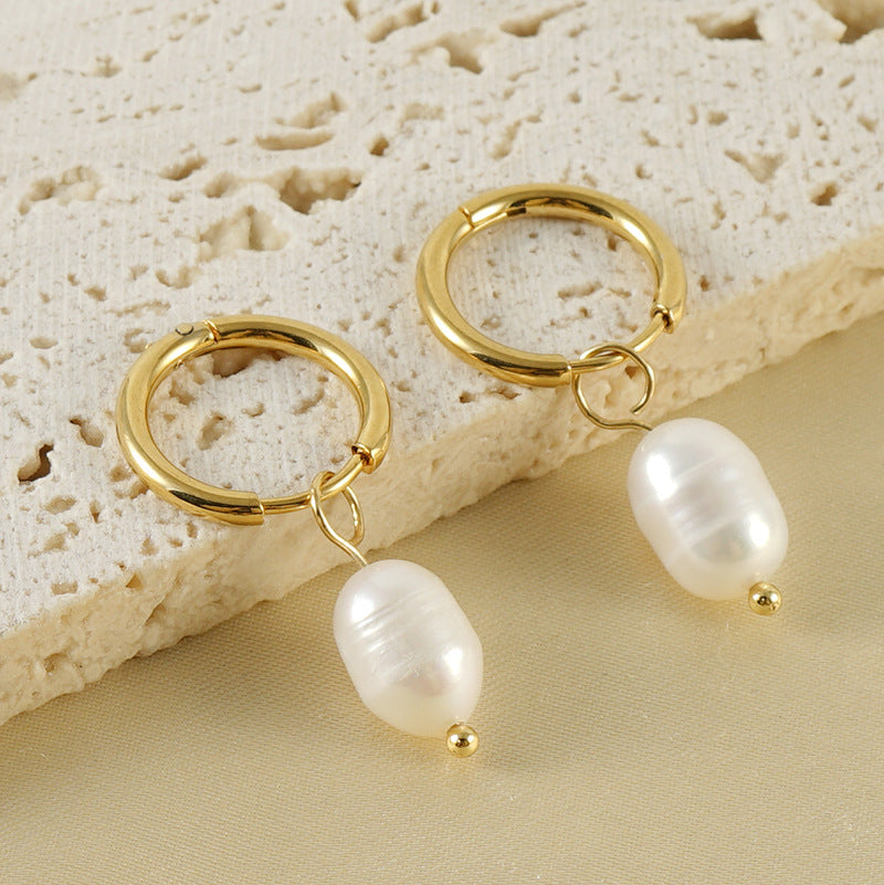 Stainless Steel Personalized Earrings Pearl Earrings Titanium Steel Light Luxury Women's