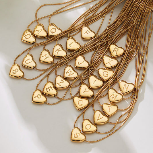 Stainless Steel Letter Heart Pendant Clavicle Necklace