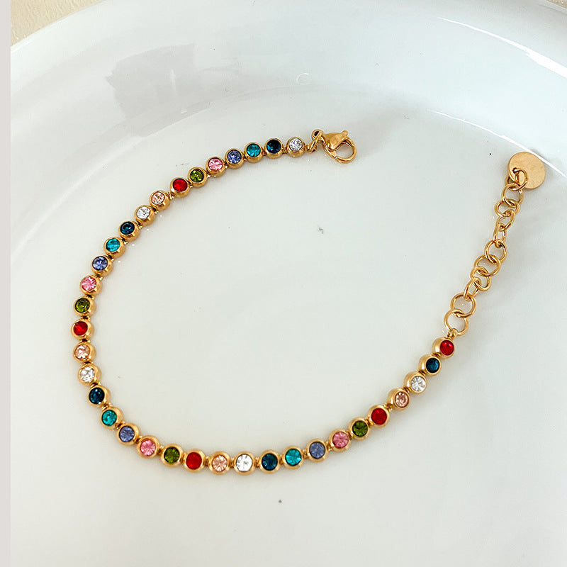 Women’s Rainbow Zircon Tennis Bracelet | Stainless Steel Multicolor CZ Bracelet | Tarnish-Resistant