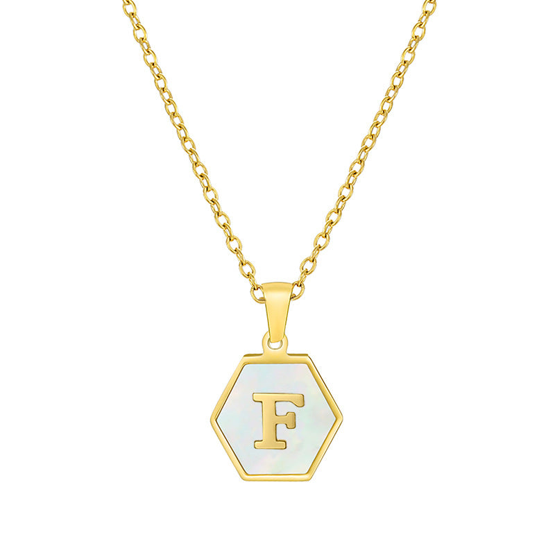 18K Gold Hexagonal Shell Letter Necklace