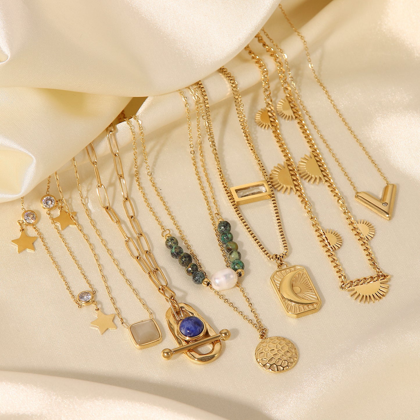 French New Vintage 14K Gold Stainless Steel Necklace