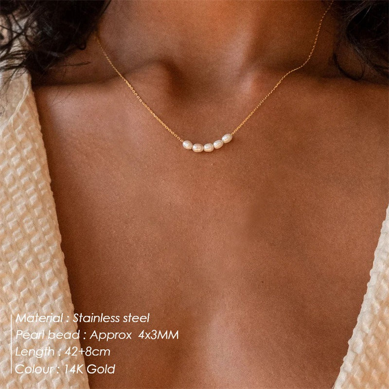 Women’s Minimal Pearl Necklace – Stainless Steel
