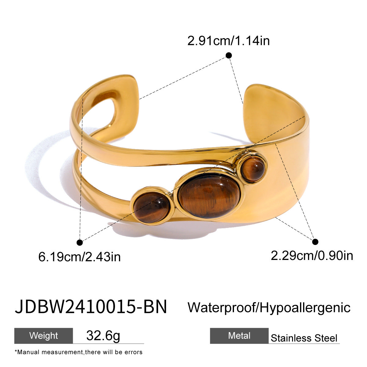 Natural Stone Open Bracelet Titanium Steel