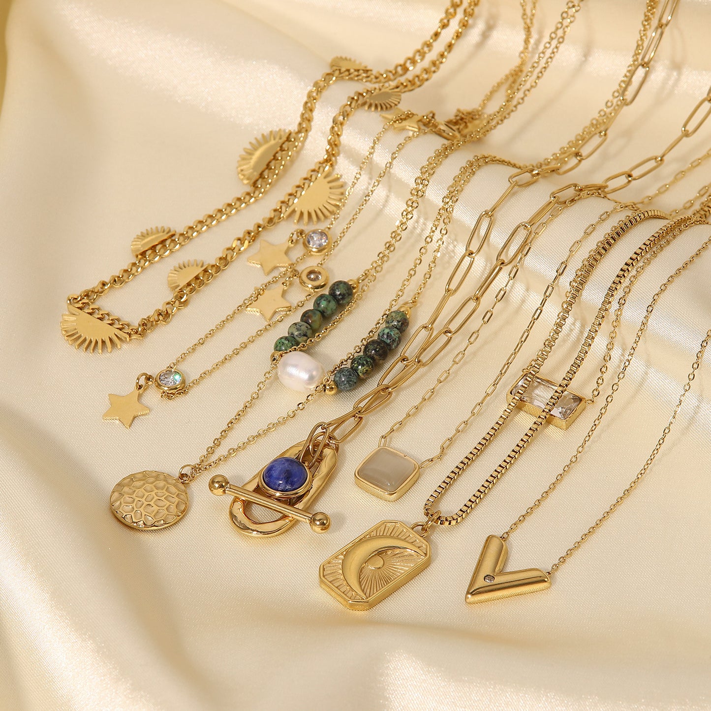 French New Vintage 14K Gold Stainless Steel Necklace