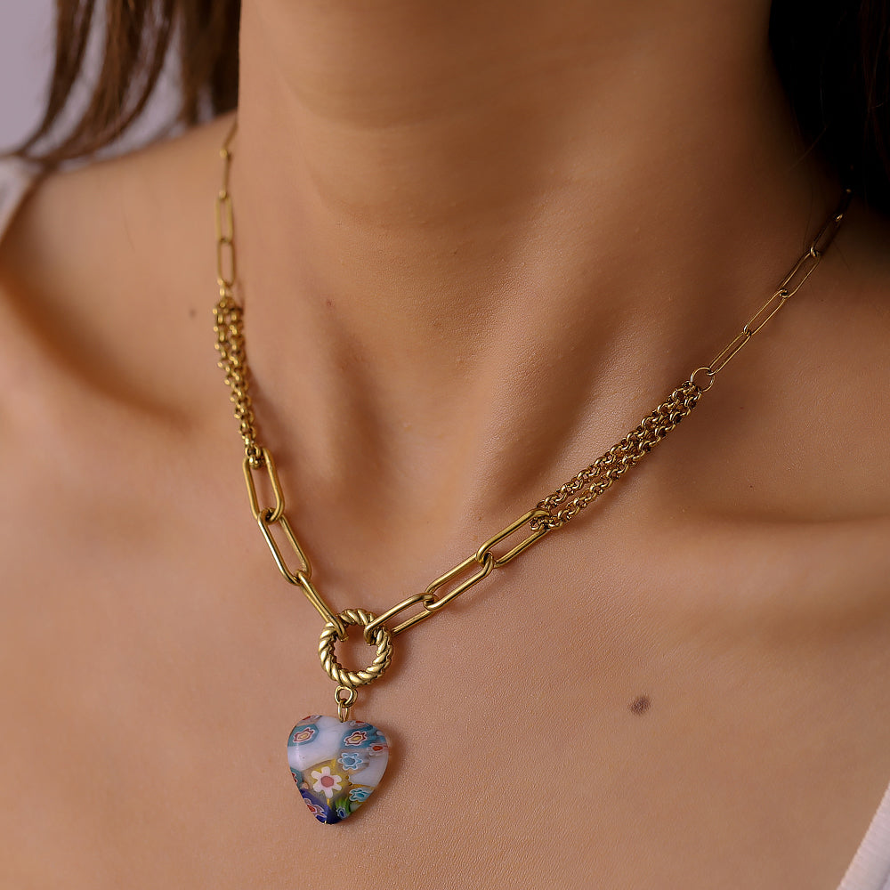 Love Glass Clavicle Chain Versatile Titanium Steel Gold-plated Necklace
