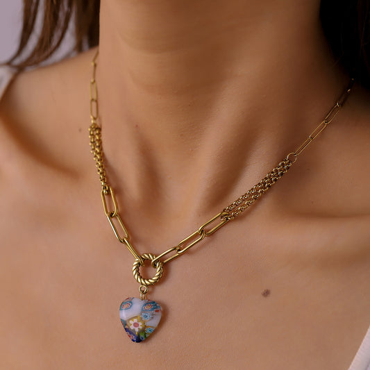 Love Glass Clavicle Chain Versatile Titanium Steel Gold-plated Necklace
