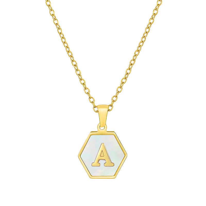 18K Gold Hexagonal Shell Letter Necklace