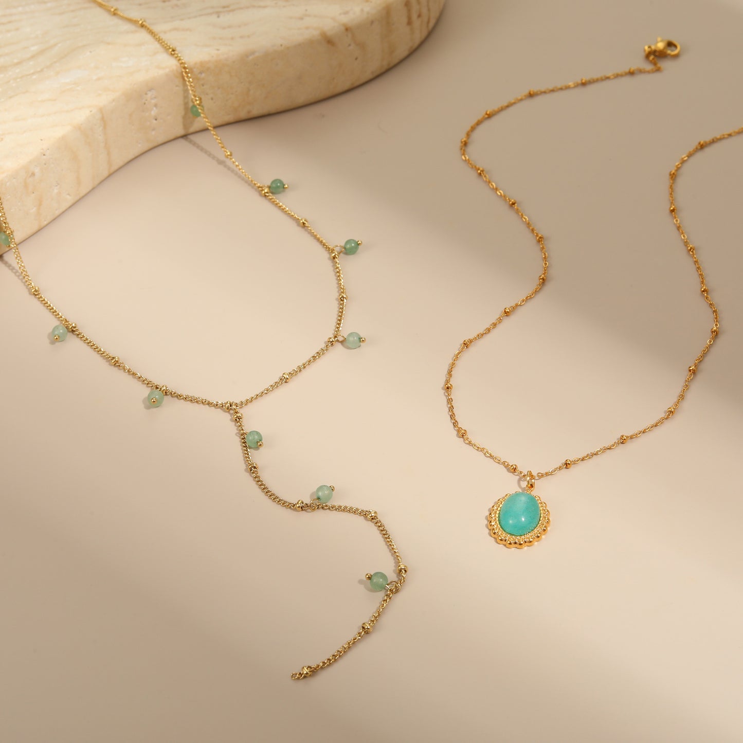 Natural Stone Pendant Paired With A Stainless Steel Necklace