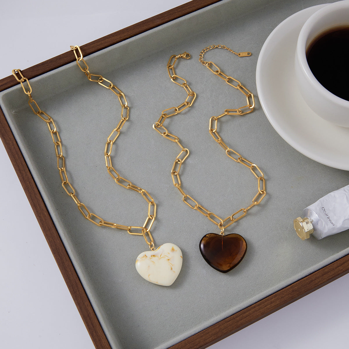 Stainless Steel Resin Heart Pendant Necklace